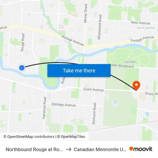 Northbound Rouge at Rouge Loop to Canadian Mennonite University map