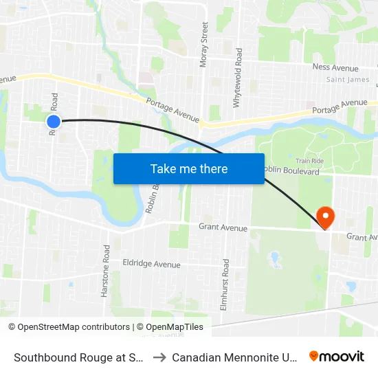 Southbound Rouge at Sansome to Canadian Mennonite University map