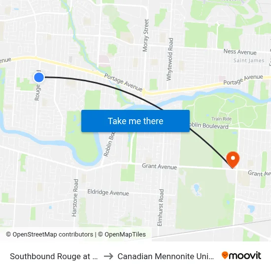 Southbound Rouge at Allard to Canadian Mennonite University map