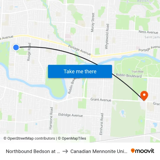 Northbound Bedson at Allard to Canadian Mennonite University map