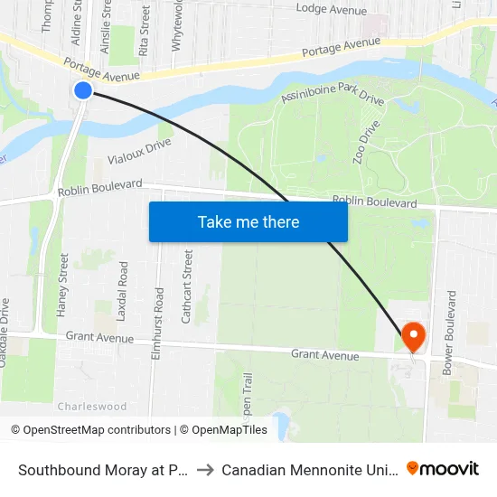 Southbound Moray at Portage to Canadian Mennonite University map