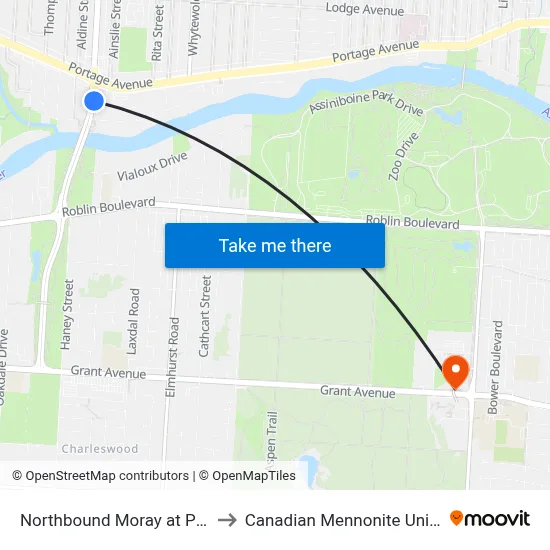 Northbound Moray at Portage to Canadian Mennonite University map