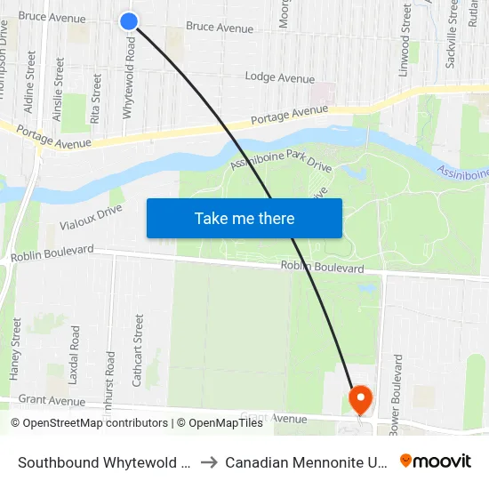 Southbound Whytewold at Bruce to Canadian Mennonite University map