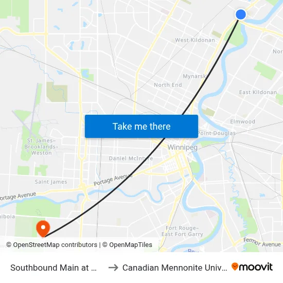 Southbound Main at Murray to Canadian Mennonite University map