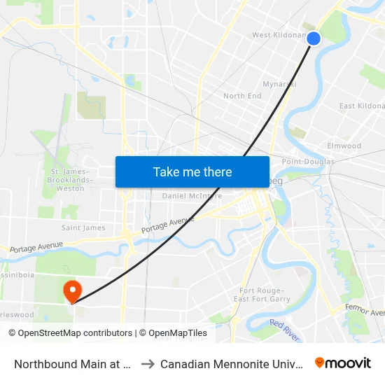 Northbound Main at Leila to Canadian Mennonite University map
