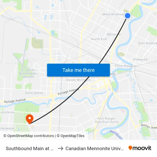 Southbound Main at Leila to Canadian Mennonite University map
