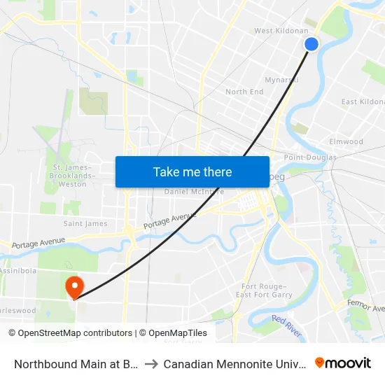 Northbound Main at Burrin to Canadian Mennonite University map