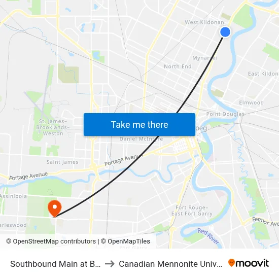 Southbound Main at Burrin to Canadian Mennonite University map