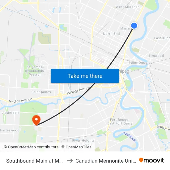 Southbound Main at Mcadam to Canadian Mennonite University map