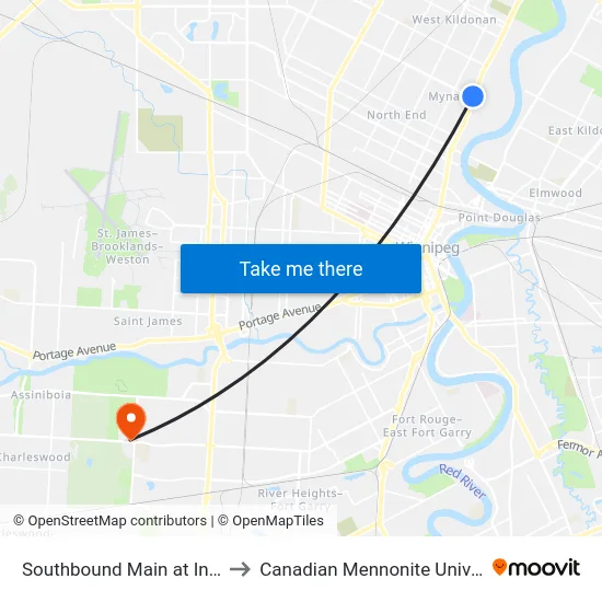 Southbound Main at Inkster to Canadian Mennonite University map