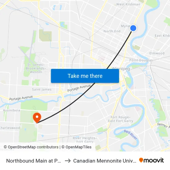 Northbound Main at Polson to Canadian Mennonite University map