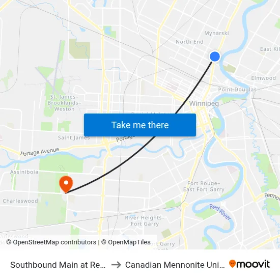Southbound Main at Redwood to Canadian Mennonite University map