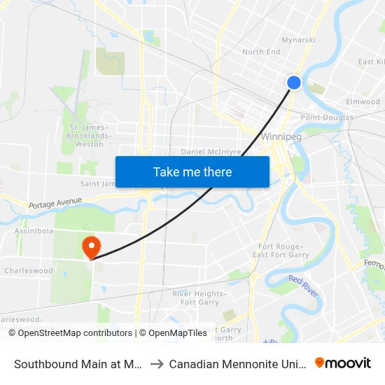 Southbound Main at Magnus to Canadian Mennonite University map