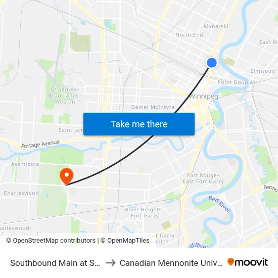 Southbound Main at Selkirk to Canadian Mennonite University map