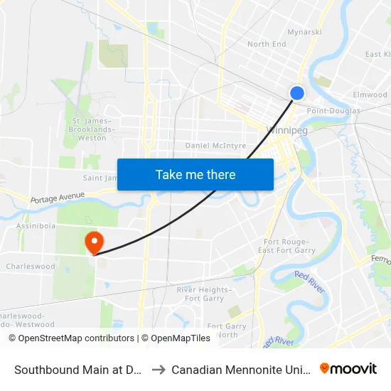 Southbound Main at Dufferin to Canadian Mennonite University map