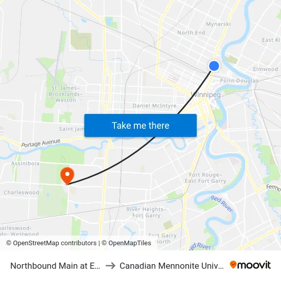 Northbound Main at Euclid to Canadian Mennonite University map
