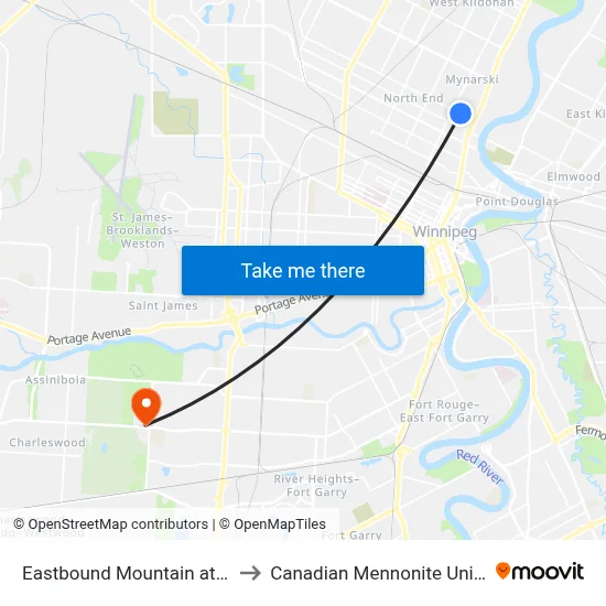 Eastbound Mountain at Aikins to Canadian Mennonite University map