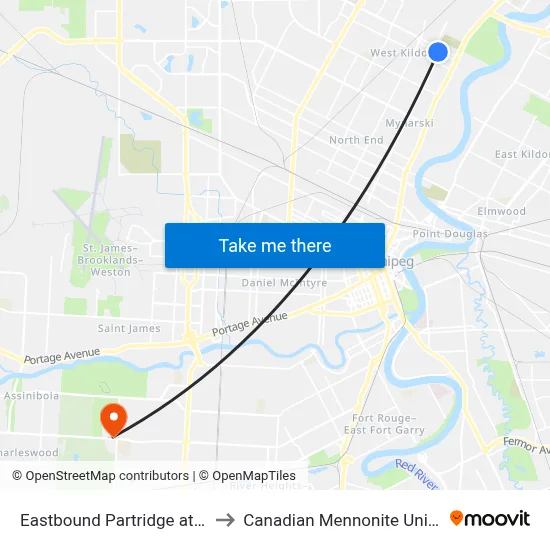 Eastbound Partridge at Salter to Canadian Mennonite University map