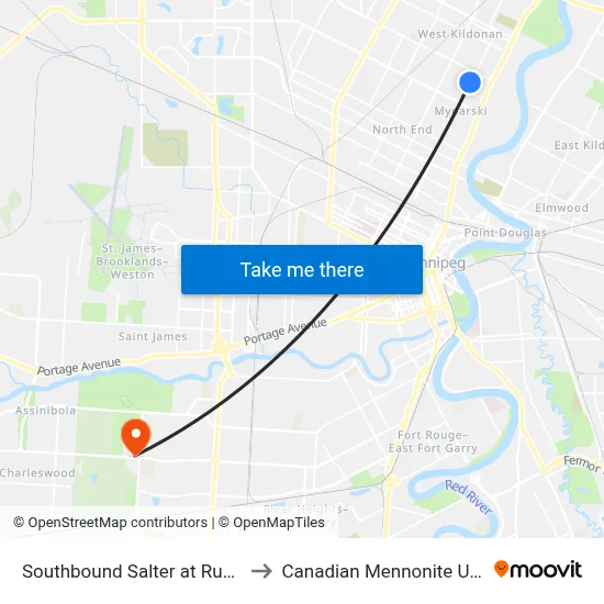 Southbound Salter at Rupertsland to Canadian Mennonite University map