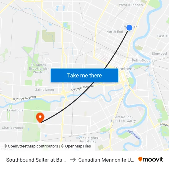 Southbound Salter at Bannerman to Canadian Mennonite University map