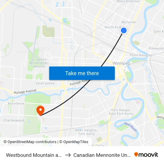 Westbound Mountain at Salter to Canadian Mennonite University map