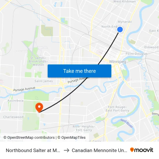 Northbound Salter at Mountain to Canadian Mennonite University map