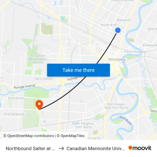 Northbound Salter at Boyd to Canadian Mennonite University map