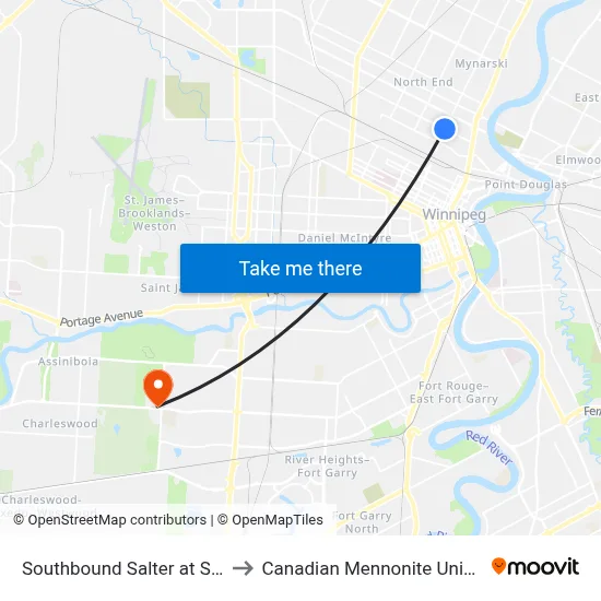 Southbound Salter at Selkirk to Canadian Mennonite University map