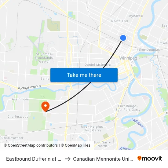 Eastbound Dufferin at Salter to Canadian Mennonite University map