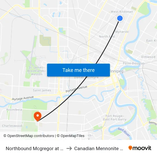 Northbound Mcgregor at Jefferson to Canadian Mennonite University map