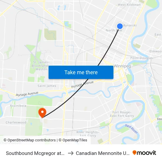 Southbound Mcgregor at Machray to Canadian Mennonite University map