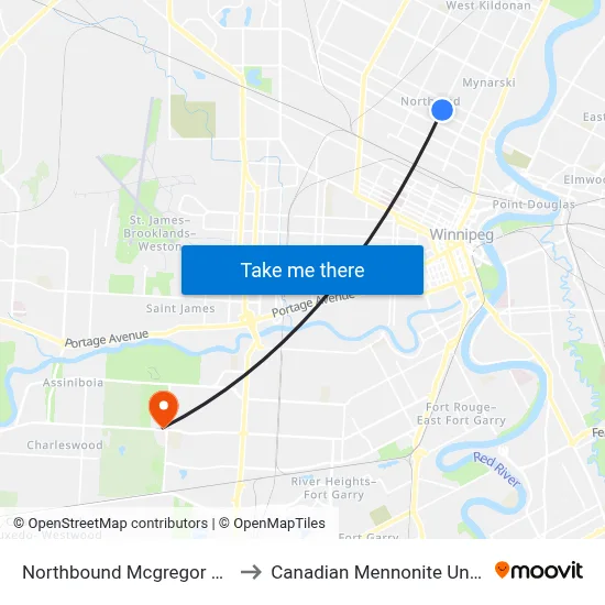 Northbound Mcgregor at Boyd to Canadian Mennonite University map