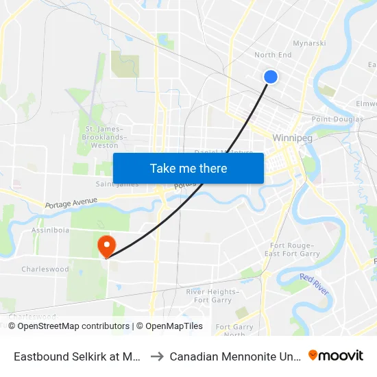 Eastbound Selkirk at Mcgregor to Canadian Mennonite University map