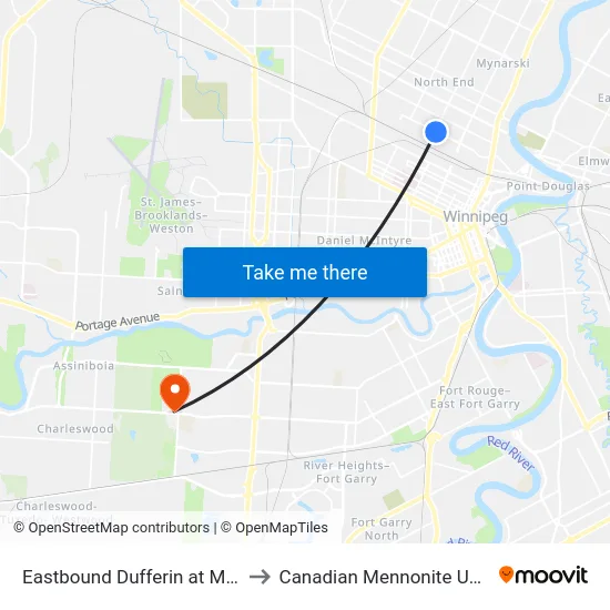 Eastbound Dufferin at Mcgregor to Canadian Mennonite University map