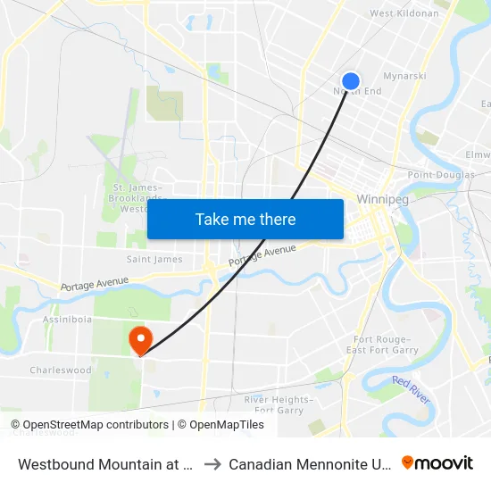 Westbound Mountain at Arlington to Canadian Mennonite University map