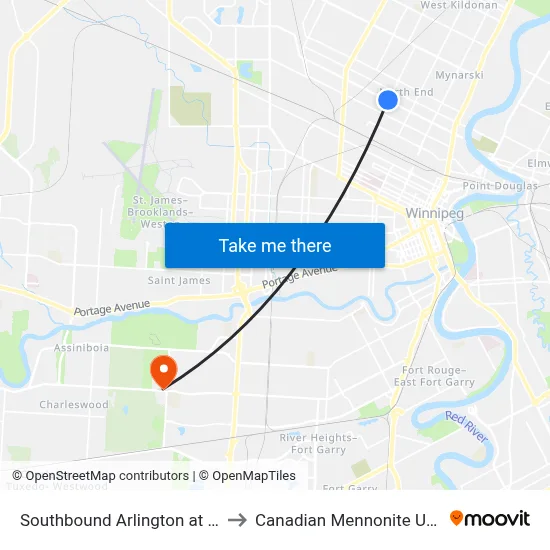 Southbound Arlington at Burrows to Canadian Mennonite University map