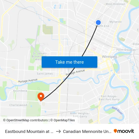 Eastbound Mountain at Sinclair to Canadian Mennonite University map