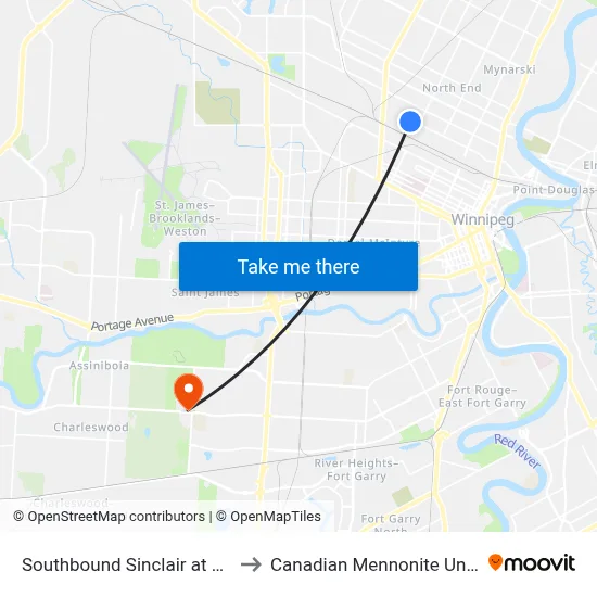 Southbound Sinclair at Dufferin to Canadian Mennonite University map