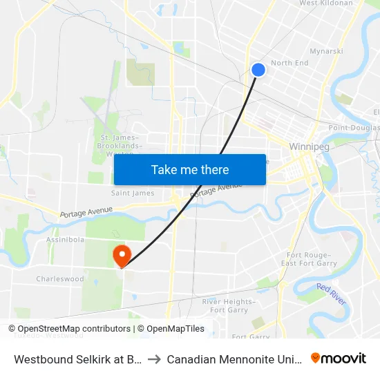 Westbound Selkirk at Battery to Canadian Mennonite University map