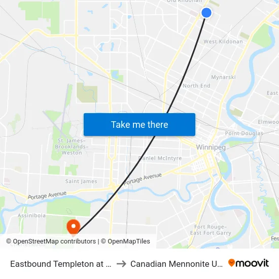 Eastbound Templeton at Meredith to Canadian Mennonite University map