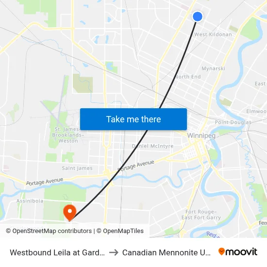 Westbound Leila at Garden Park to Canadian Mennonite University map