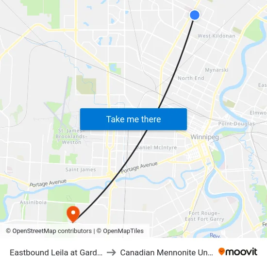 Eastbound Leila at Garden City to Canadian Mennonite University map