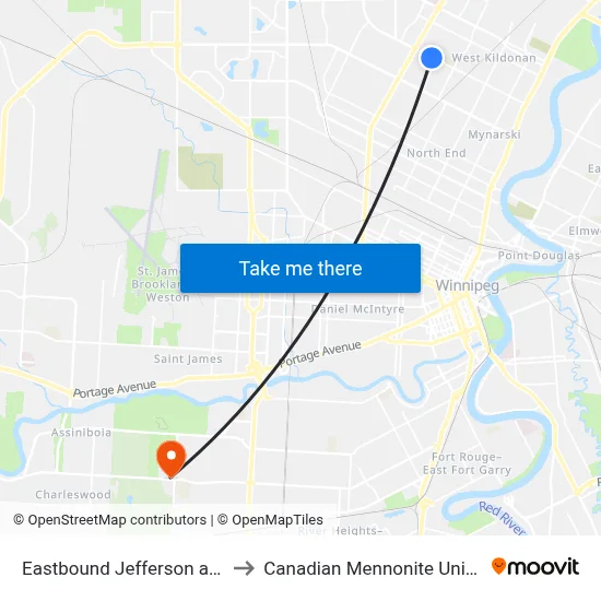 Eastbound Jefferson at Tulip to Canadian Mennonite University map