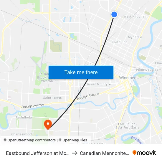 Eastbound Jefferson at Mcphillips East to Canadian Mennonite University map
