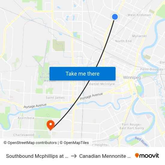 Southbound Mcphillips at Mapleglen to Canadian Mennonite University map