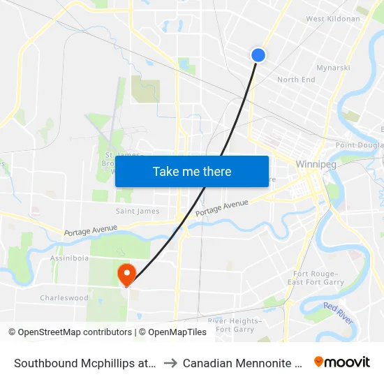 Southbound Mcphillips at Mountain to Canadian Mennonite University map