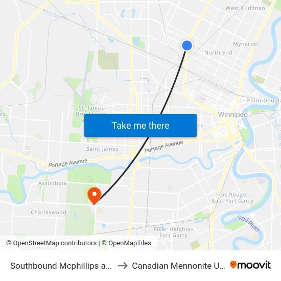 Southbound Mcphillips at Burrows to Canadian Mennonite University map