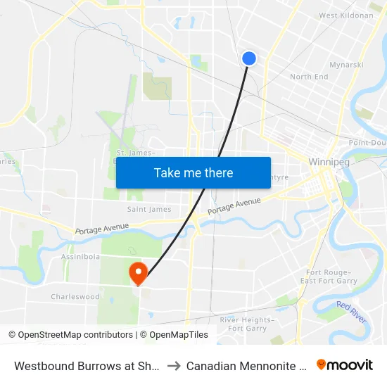 Westbound Burrows at Shaughnessy to Canadian Mennonite University map