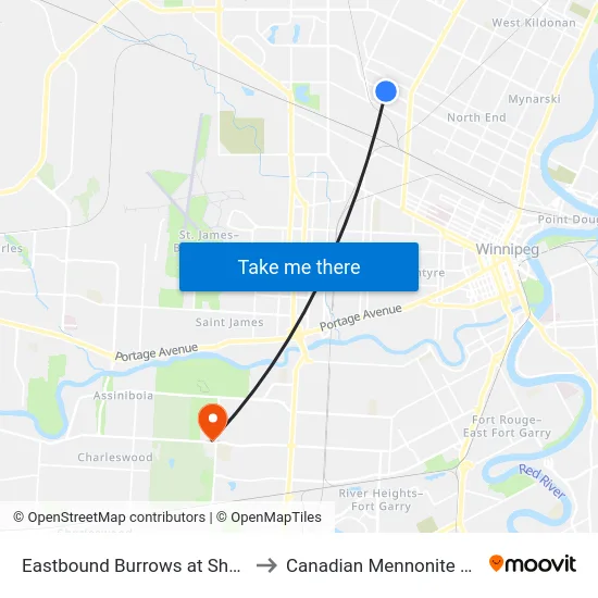 Eastbound Burrows at Shaughnessy to Canadian Mennonite University map