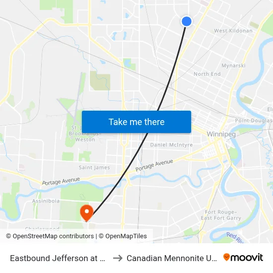 Eastbound Jefferson at Maberley to Canadian Mennonite University map